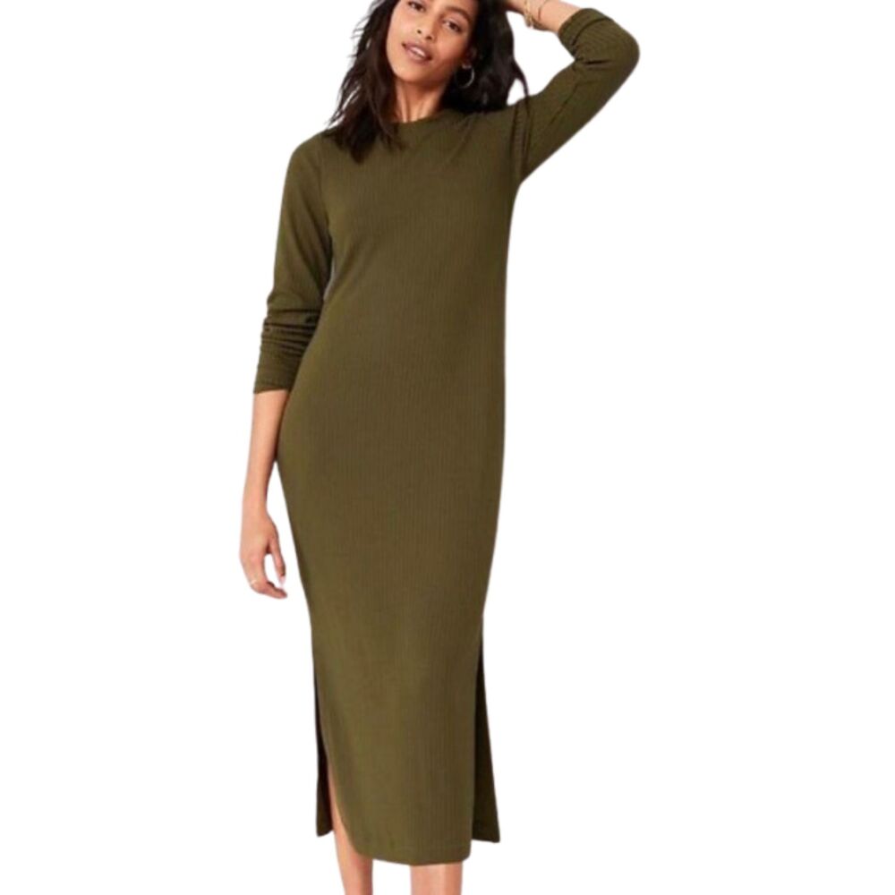 Old Navy Olive Green Minimalist Long Sleeve Rib-Knit Sweater Maxi Dress Size XS